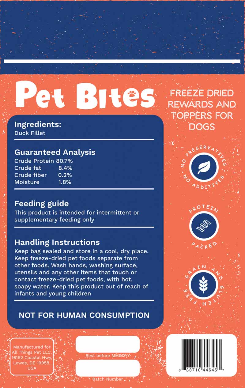 Pet Bites Freeze Dried Rewards and Toppers For Dogs | Duck Mini Cubes - CreatureLand