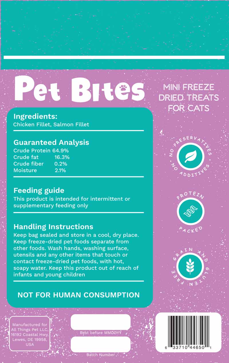 Pet Bites Mini Freeze Dried Cat Treats | Chicken & Salmon Cubes - CreatureLand