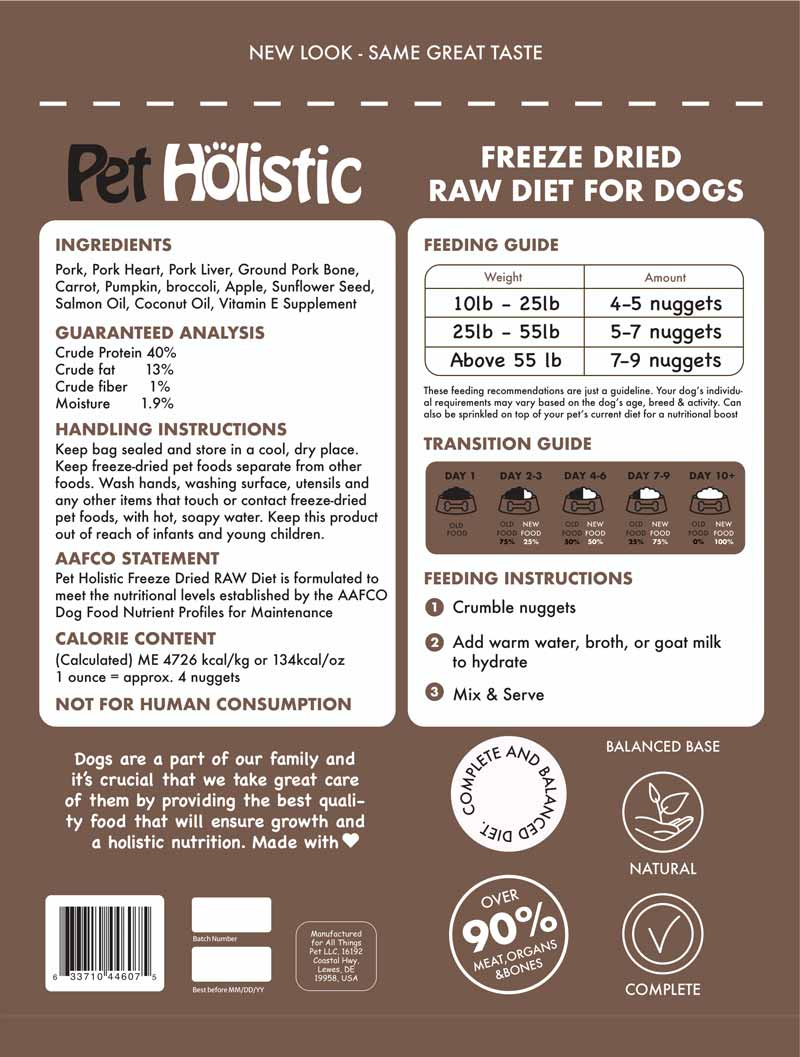 Pet Holistic Freeze Dried Raw Dog Food - Pork (14oz) - CreatureLand