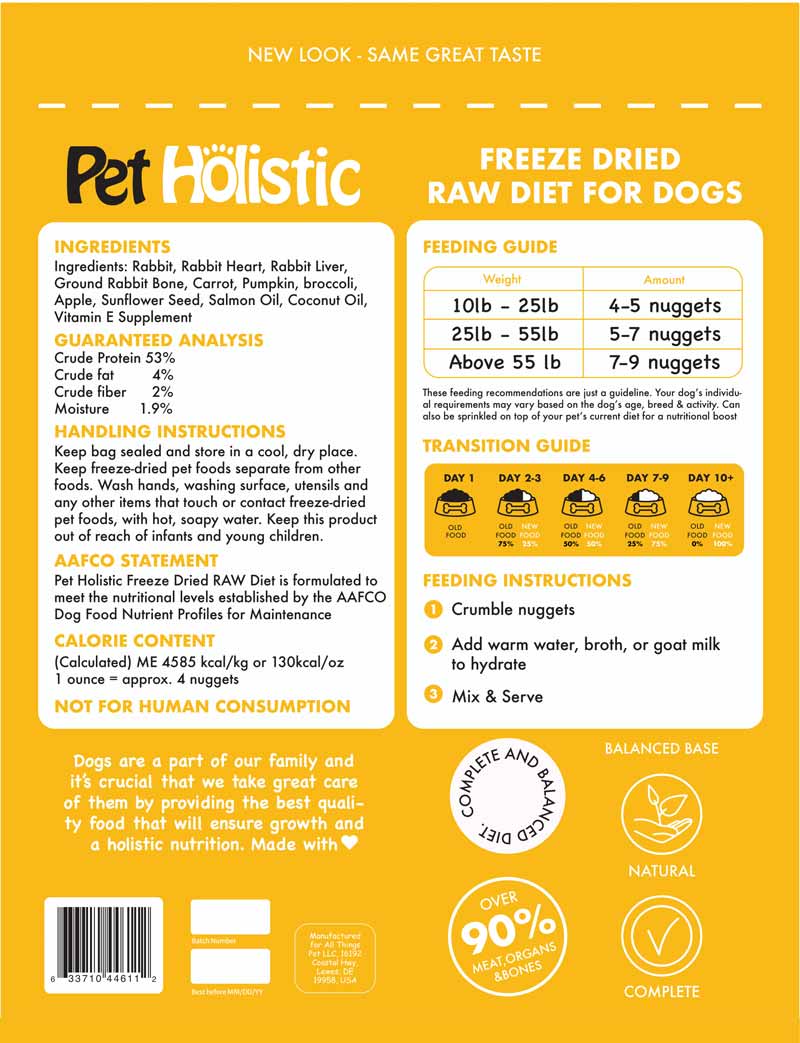 Pet Holistic Freeze Dried Raw Dog Food - Rabbit (14oz) - CreatureLand