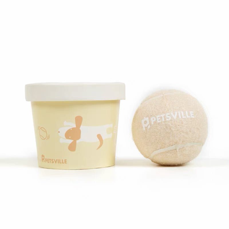 Petsville Ice Cream Tub Tennis Ball Dog Toy (5 Colours) - CreatureLand