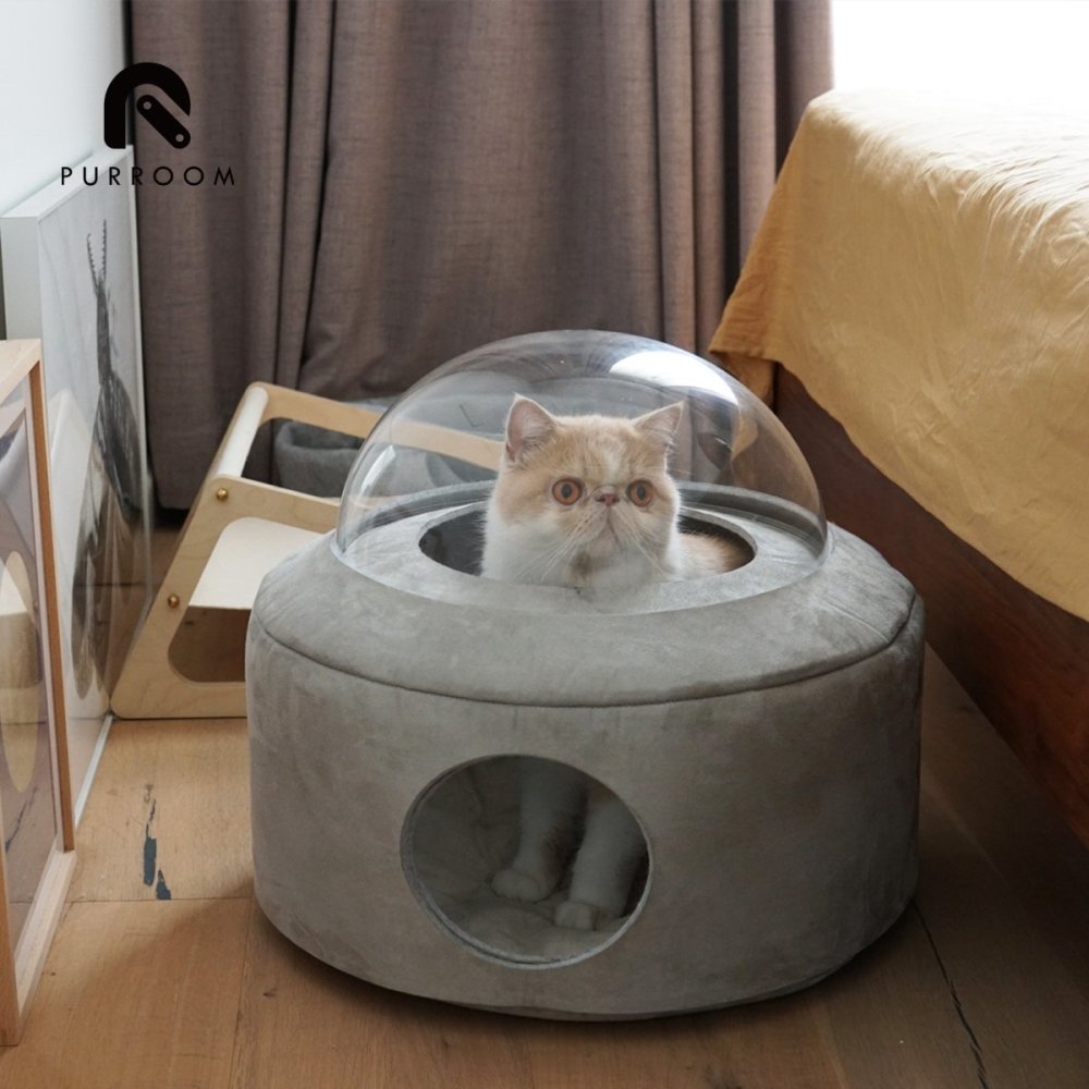 Purroom Spacecraft Pet Bed - Light Grey - CreatureLand