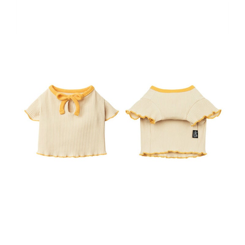 Sniff's Friends Ribbon Tie Ruffle Sleeve Crop Top - Yellow - CreatureLand