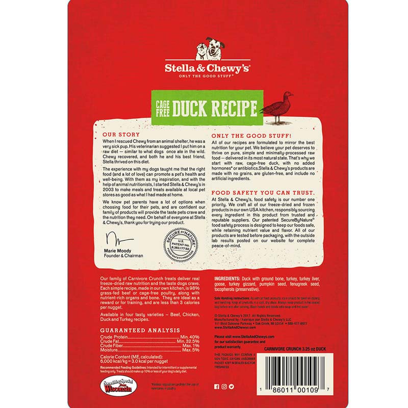 Stella & Chewy's Carnivore Crunch | Duck Freeze-Dried Raw Dog Treats (3.25oz) - CreatureLand