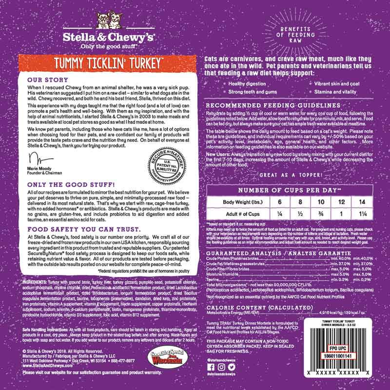 Stella & Chewy's Freeze Dried Dinner Morsels - Tummy Ticklin' Turkey (2 Sizes) - CreatureLand