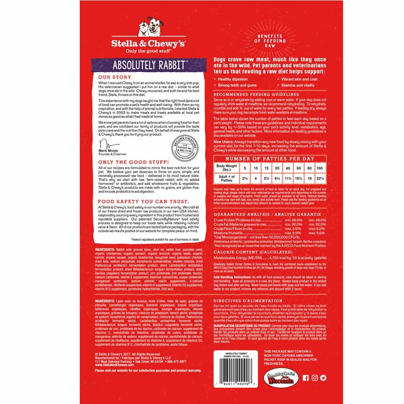 Stella & Chewy's Freeze-Dried Raw Dinner Patties | Absolutely Rabbit (14oz) - CreatureLand