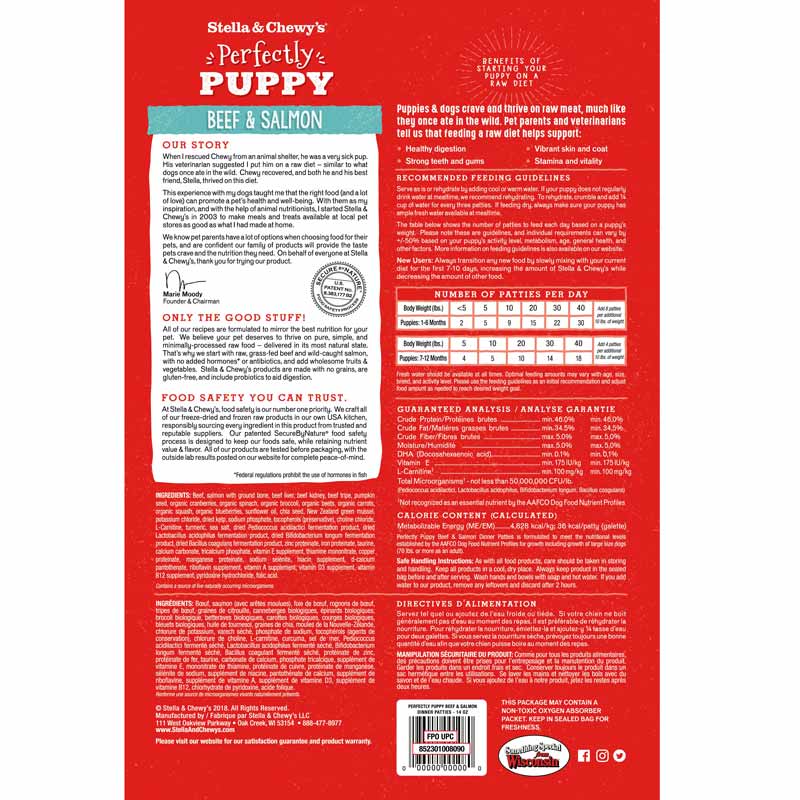 Stella & Chewy's Freeze-Dried Raw Dinner Patties | Perfectly Puppy - Beef & Salmon (14oz) - CreatureLand
