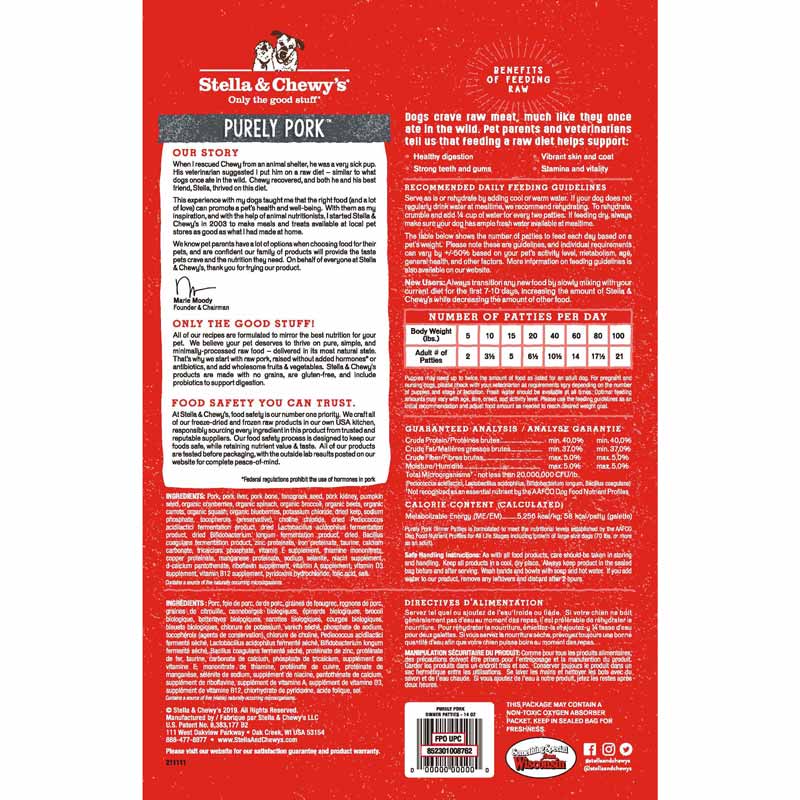 Stella & Chewy's Freeze-Dried Raw Dinner Patties | Purely Pork (14oz) - CreatureLand