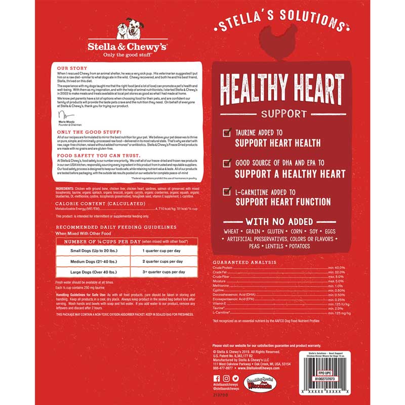 Stella & Chewy's Stella’s Solutions | Healthy Heart Support Chicken Freeze-Dried Dog Food (13oz) - CreatureLand