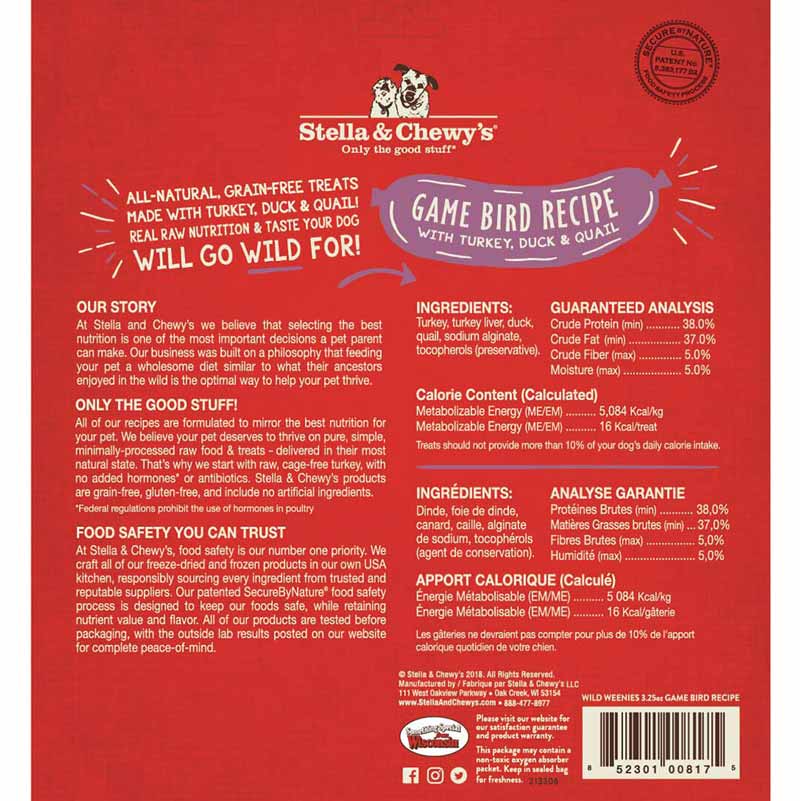 Stella & Chewy's Wild Weenies | Game Bird Freeze-Dried Raw Dog Treats (3.25oz) - CreatureLand