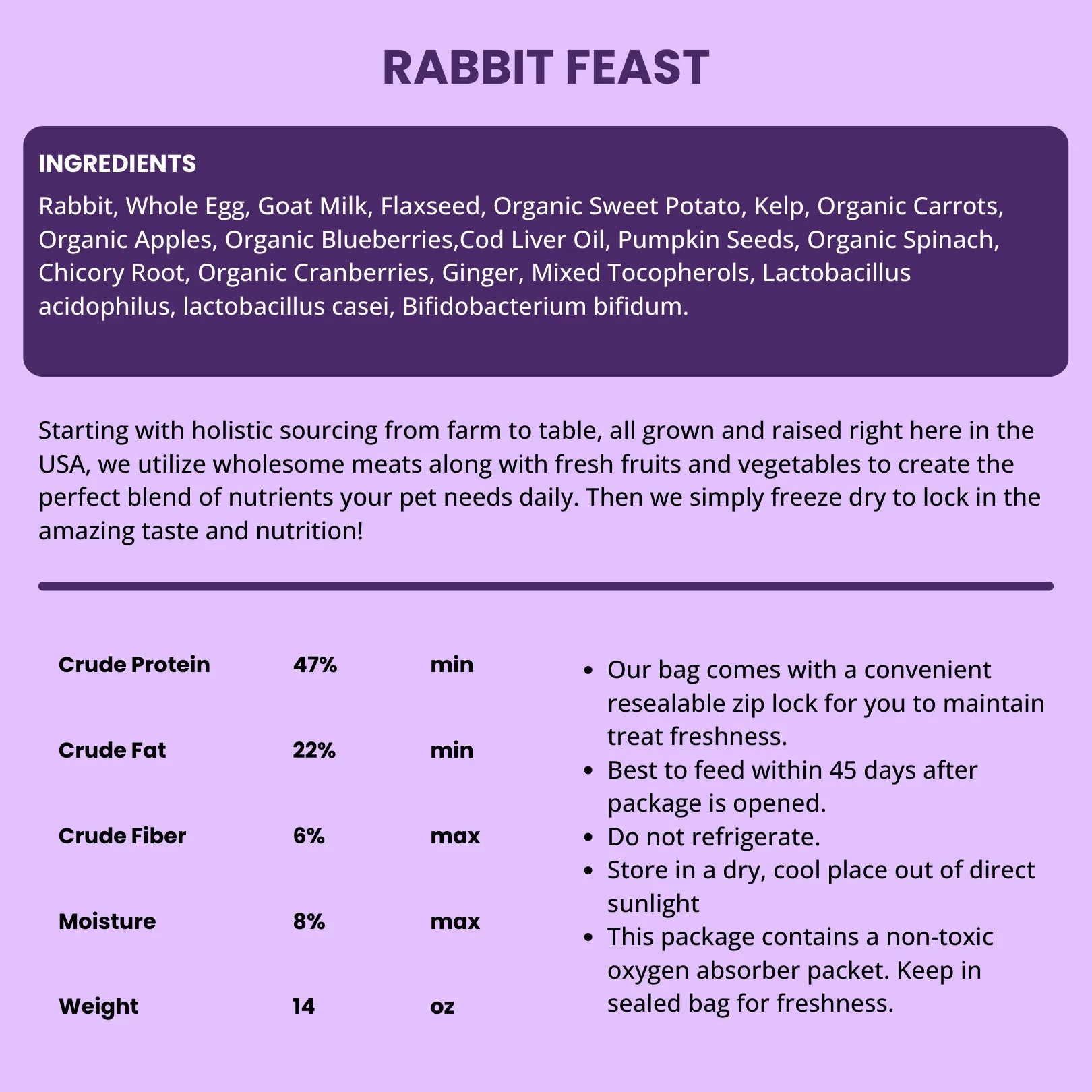 Rabbit Recipe Freeze Dried Raw Dog Food (14oz)