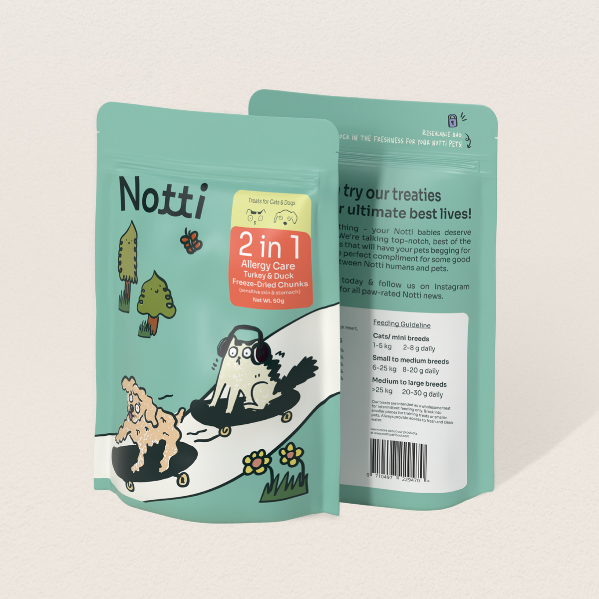 Notti 2-in-1 Allergy Care Turkey & Duck Freeze-Dried Treats For Dog & Cat (50g)