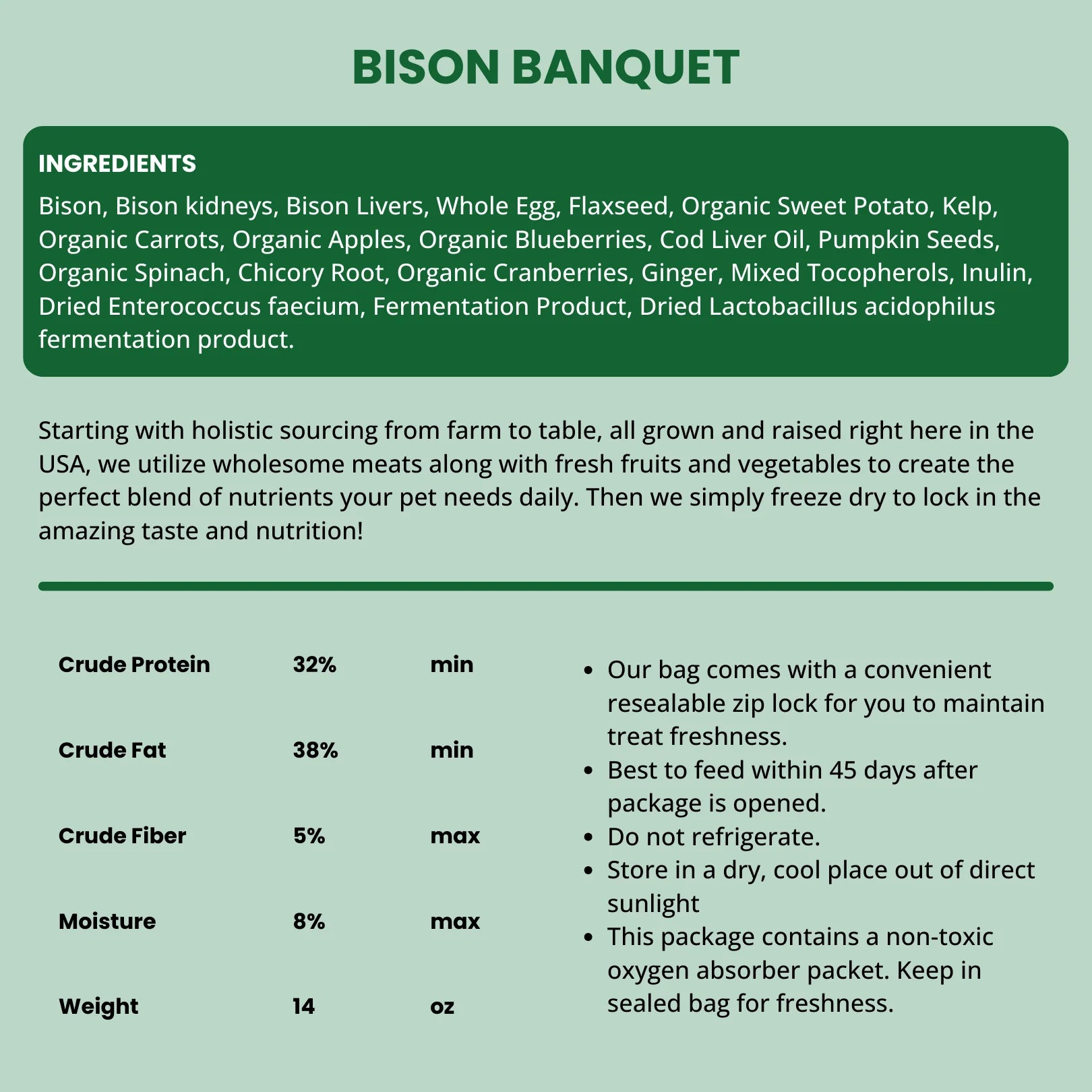 Bison Recipe Freeze Dried Raw Dog Food (14oz)