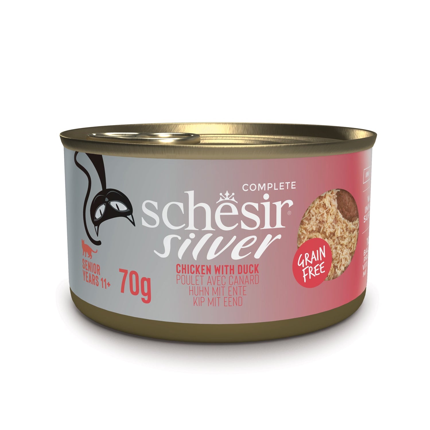Schesir Silver Chicken With Duck in Broth Grain-Free Senior Canned Cat Food (70g)