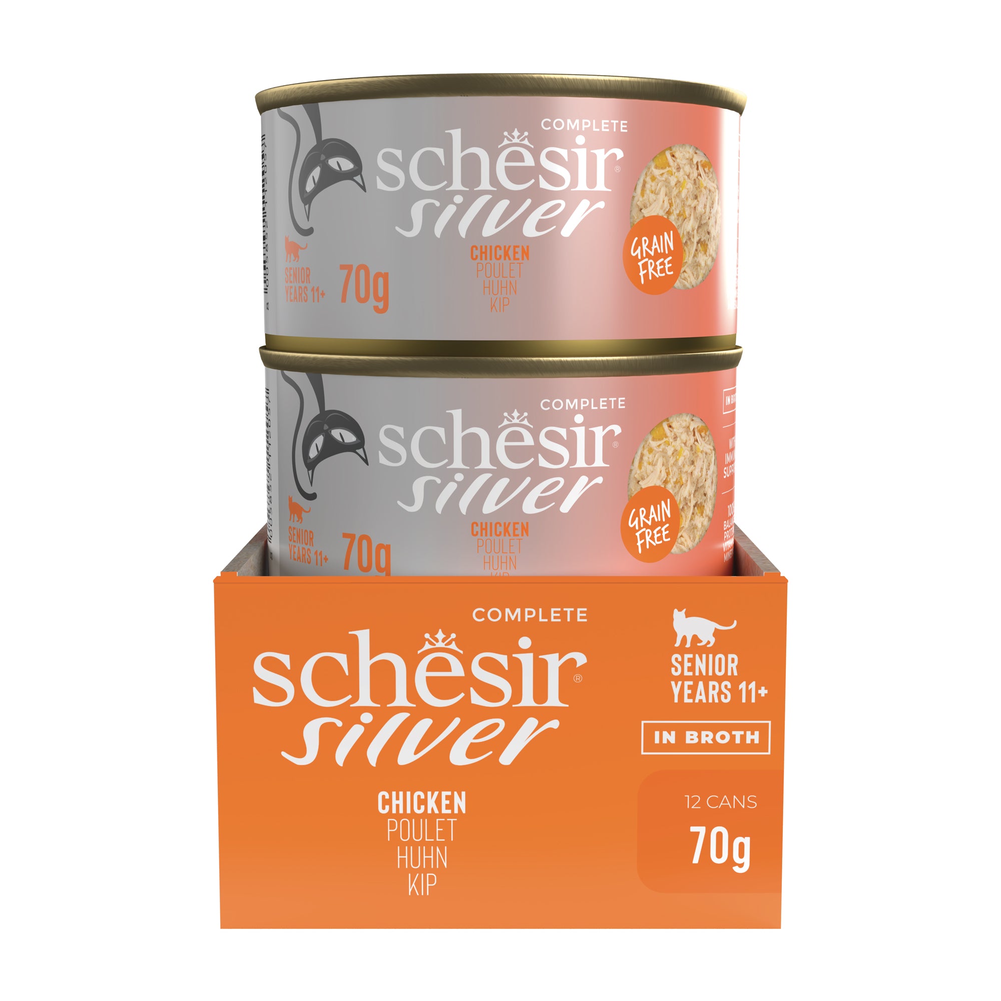 Schesir Silver Chicken in Broth Grain-Free Senior Canned Cat Food (70g)