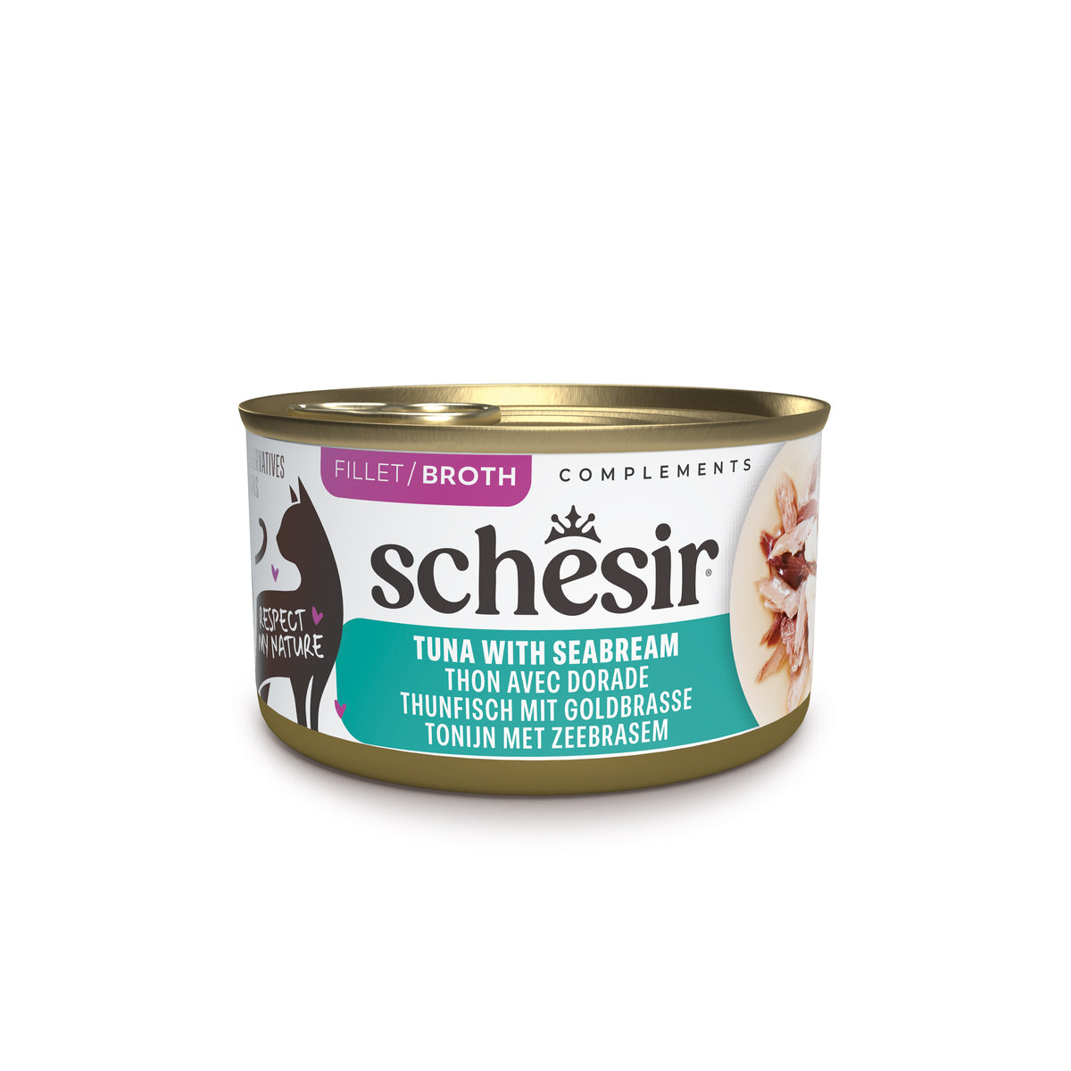 Schesir Complements Canned Wet Cat Food | Tuna with Seabream in Broth (70g)