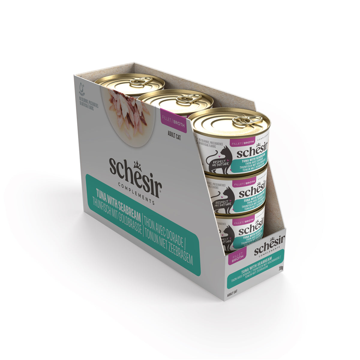 Schesir Complements Canned Wet Cat Food | Tuna with Seabream in Broth (70g)