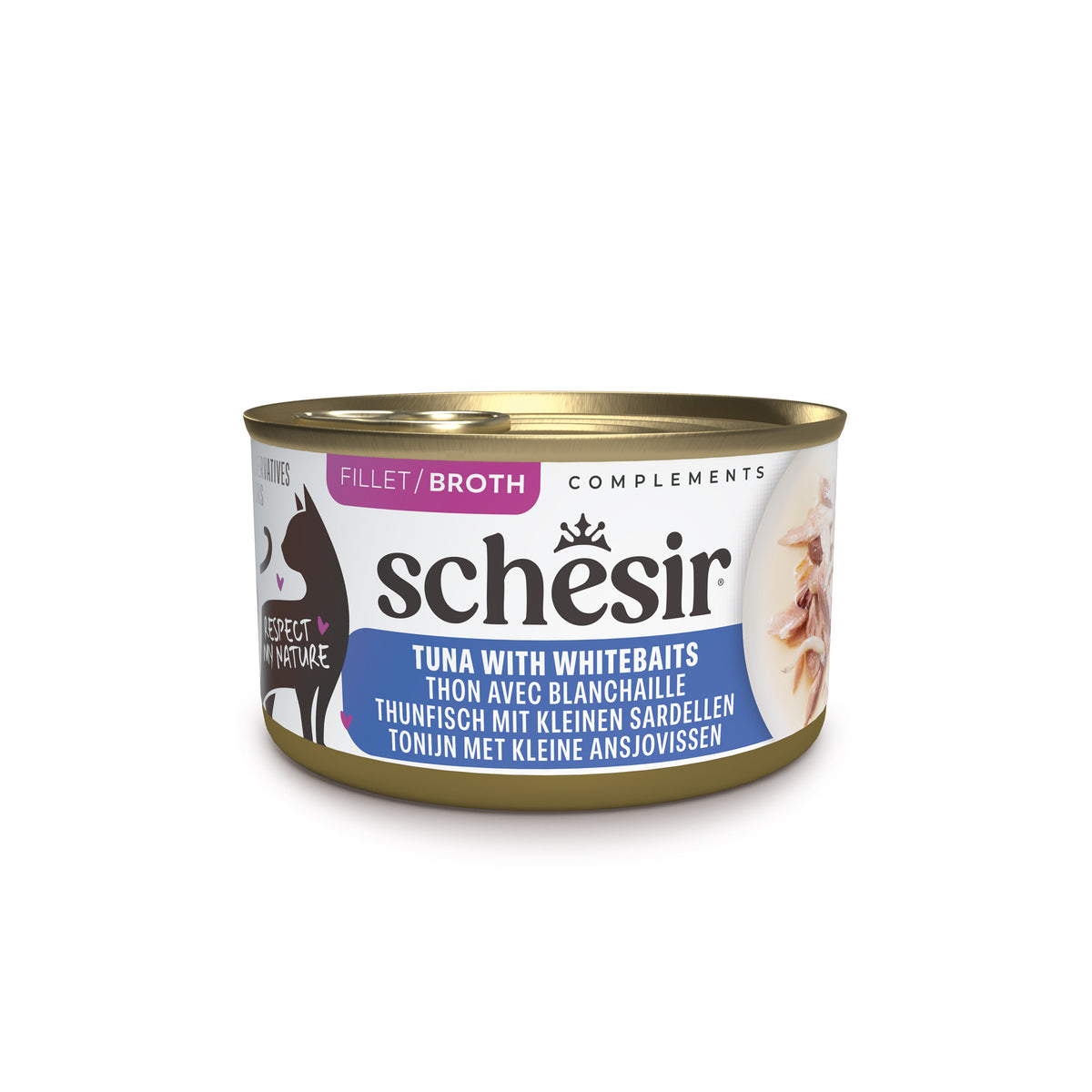 Schesir Complements Canned Wet Cat Food | Tuna with Whitebaits in Broth (70g)