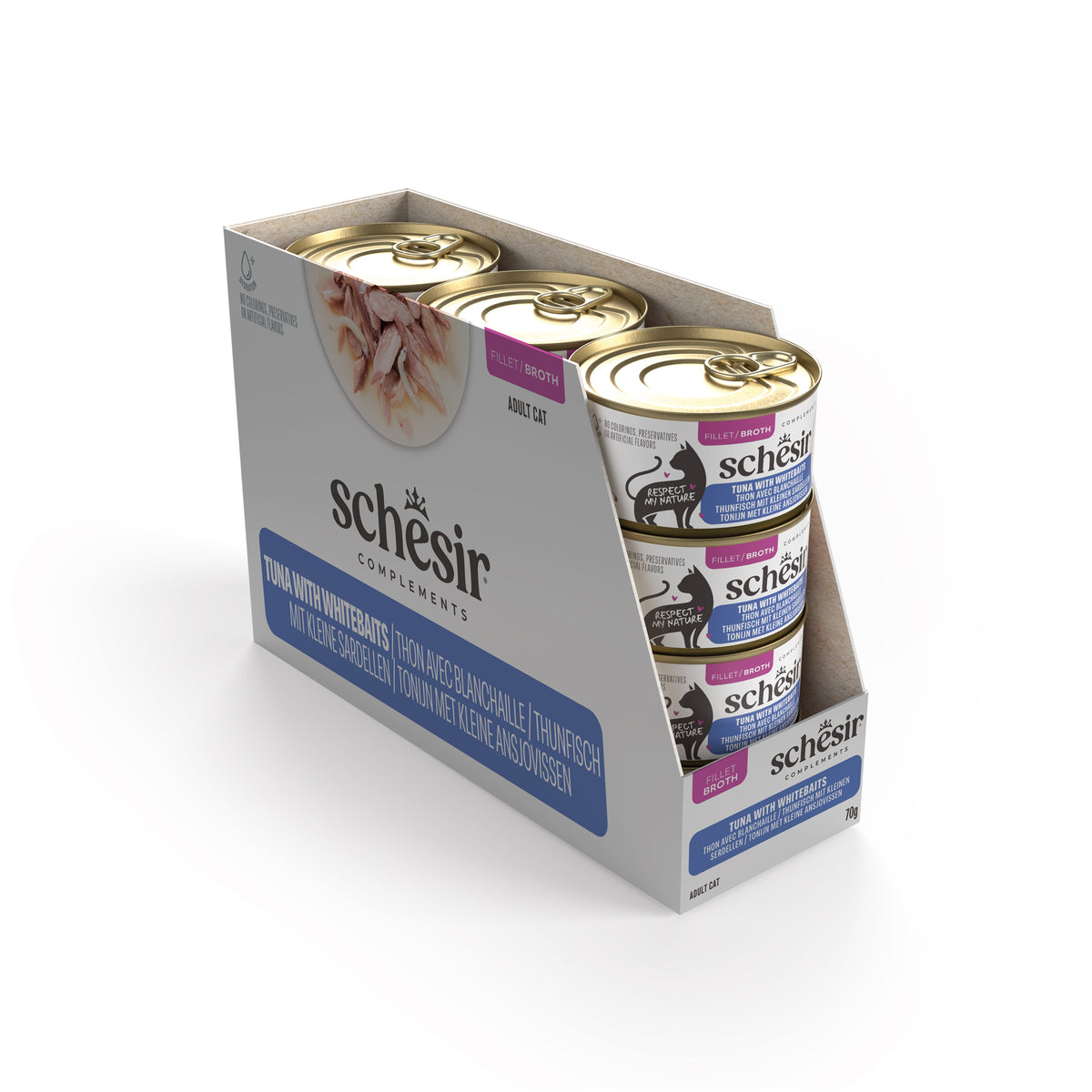 Schesir Complements Canned Wet Cat Food | Tuna with Whitebaits in Broth (70g)