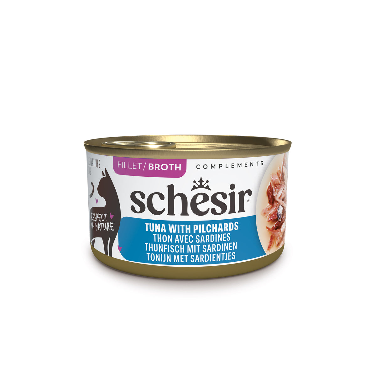 Schesir Complements Canned Wet Cat Food | Tuna with Pilchards in Broth (70g)