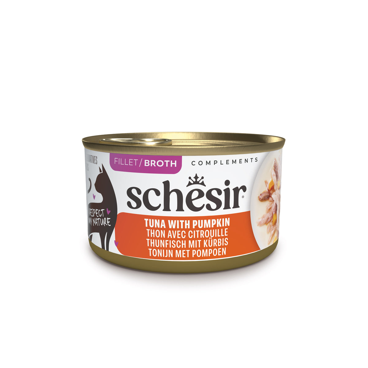 Schesir Complements Canned Wet Cat Food | Tuna with Pumpkin in Broth (70g)