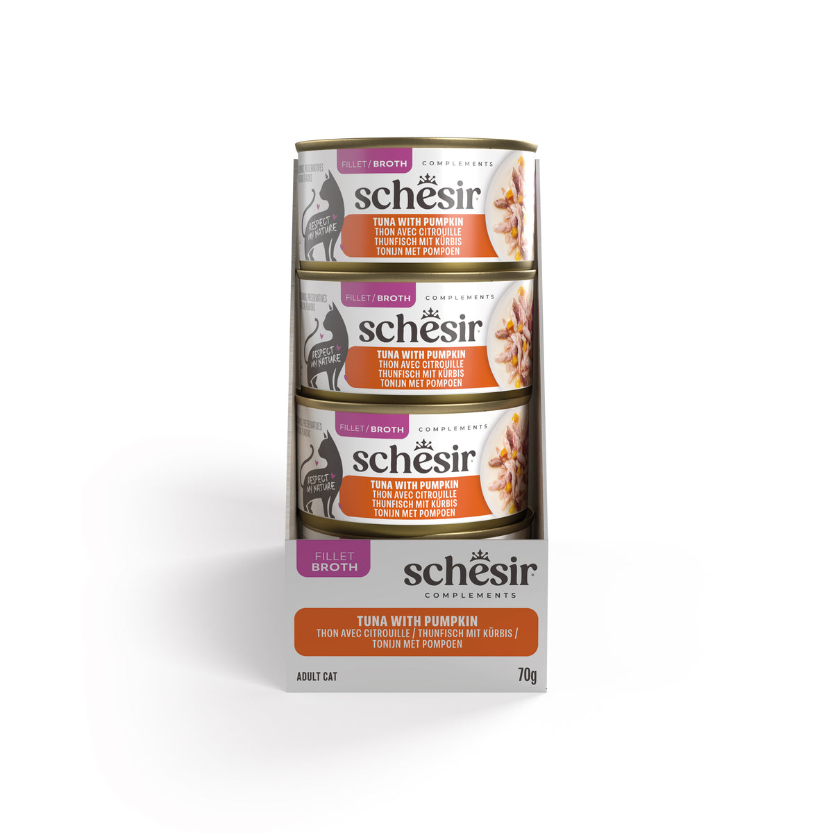 Schesir Complements Canned Wet Cat Food | Tuna with Pumpkin in Broth (70g)