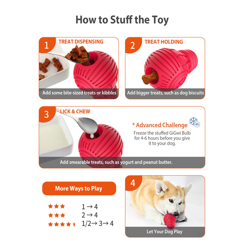 Bulb Treat Dispenser Rubber Dog Toy (Medium) - Red