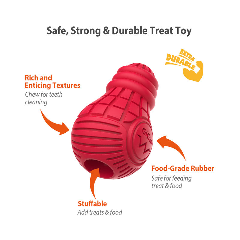 Bulb Treat Dispenser Rubber Dog Toy (Medium) - Red