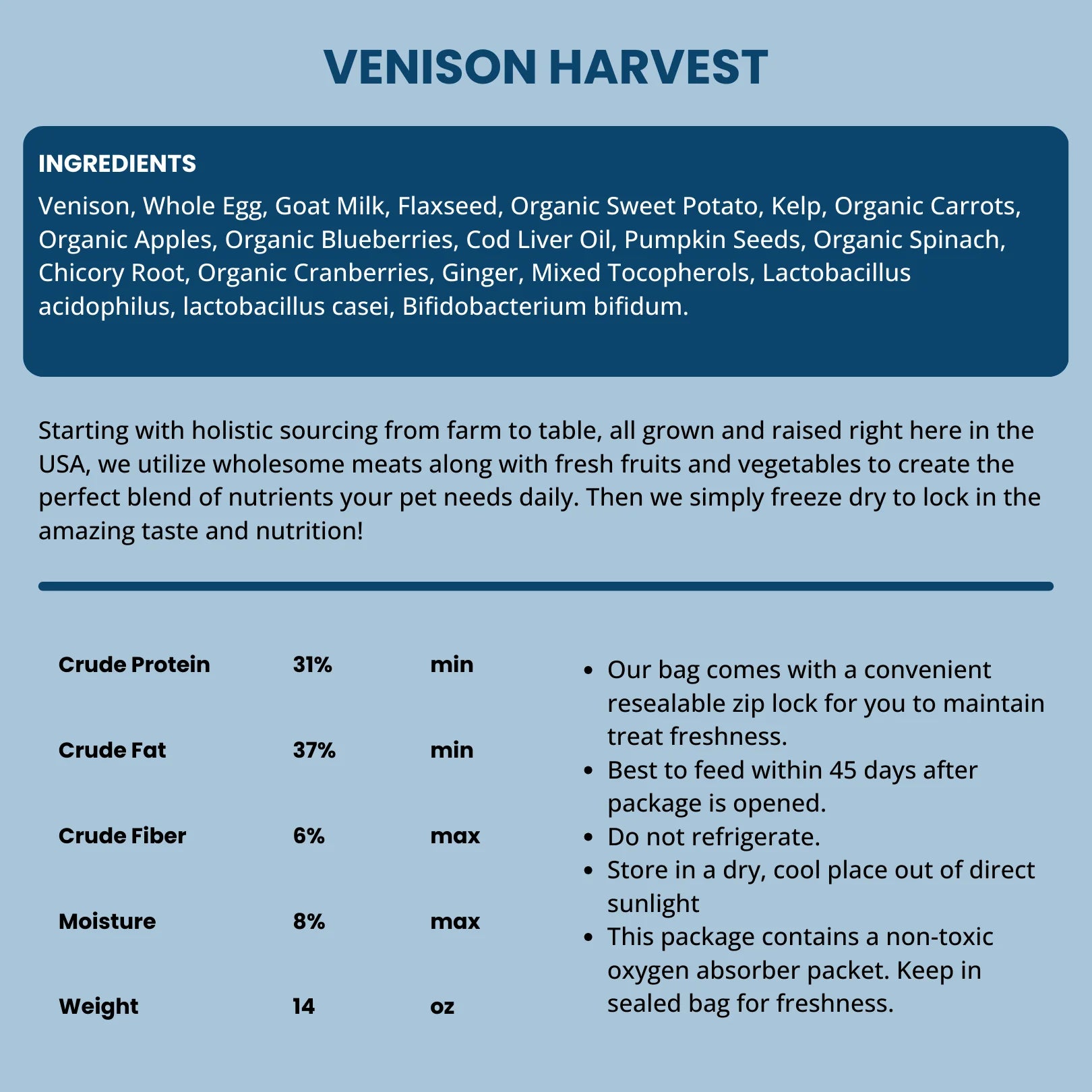 Venison Recipe Freeze Dried Raw Dog Food (14oz)