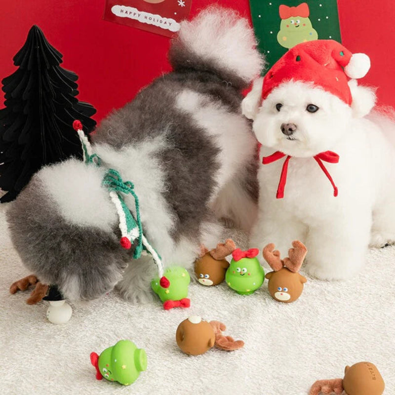 Furry Christmas Latex Dog Toy - Rudolph & Tree (Set of 2)