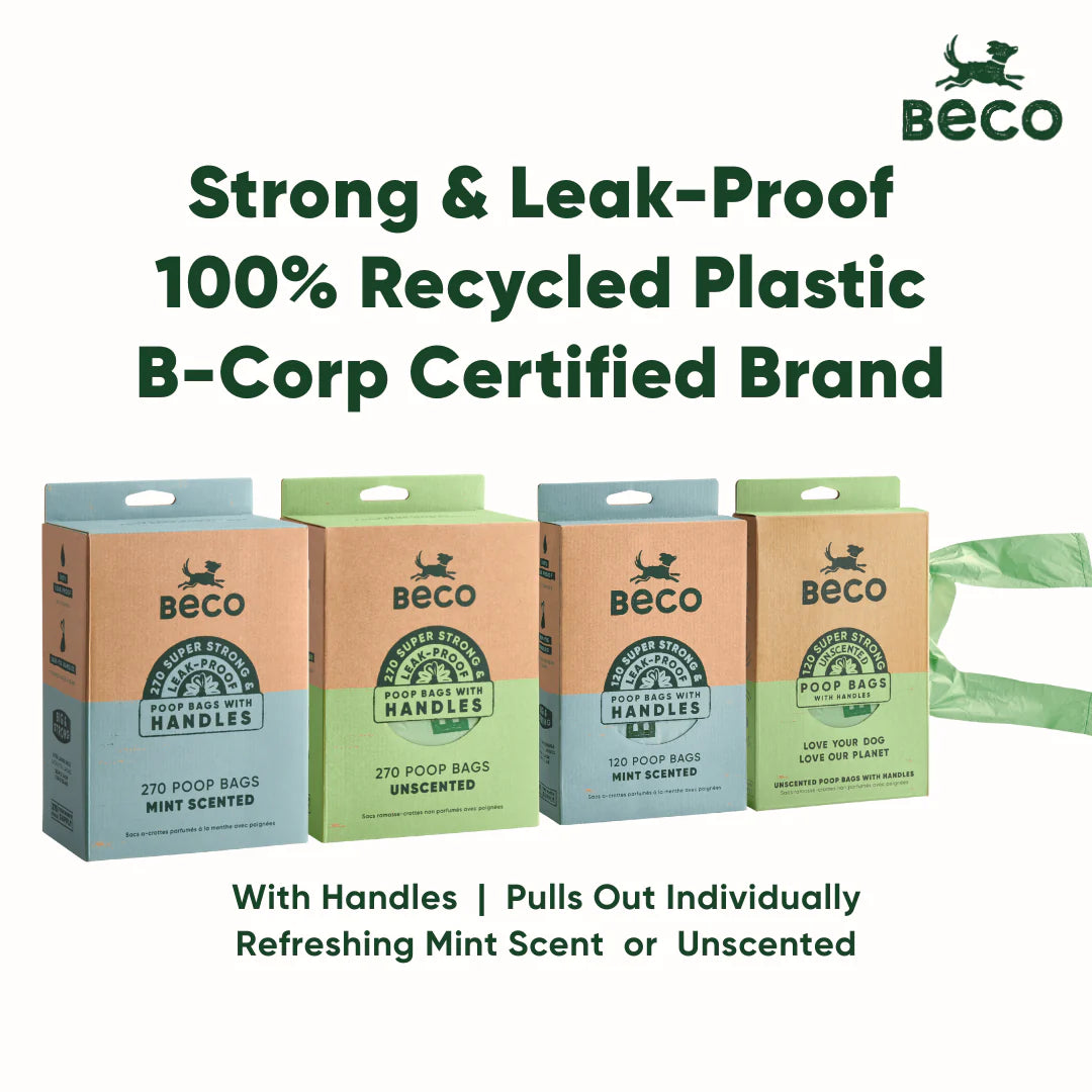 Beco Poop Bags With Handles – Leak-Proof, 100% Recycled Plastic (Unscented)