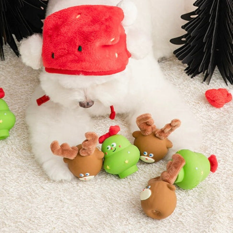 Furry Christmas Latex Dog Toy - Rudolph & Tree (Set of 2)