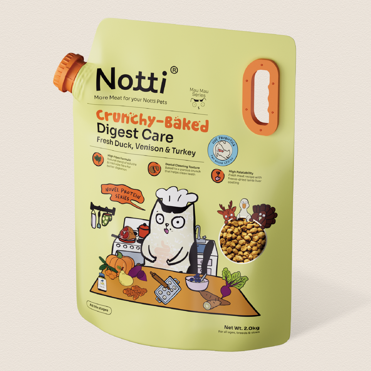 Notti Crunchy-Baked Digest Care Fresh Duck, Venison & Turkey Cat Dry Food