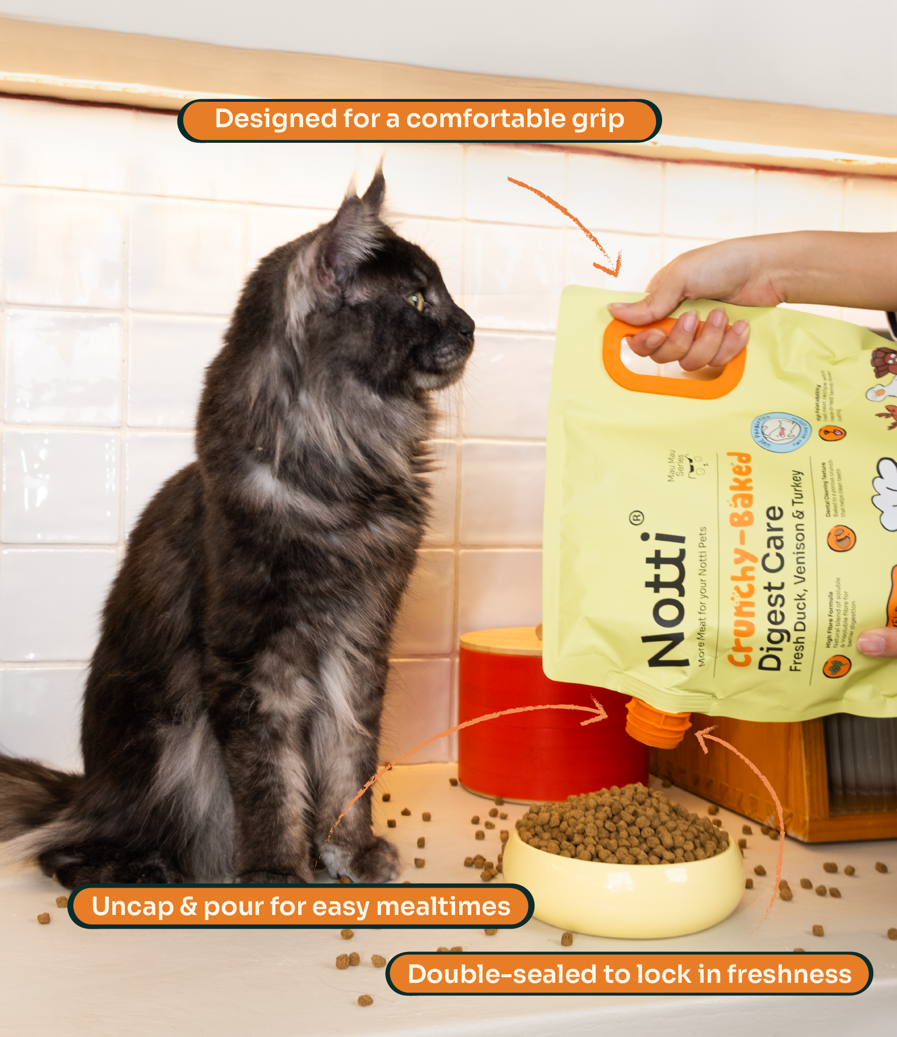 Notti Crunchy-Baked Digest Care Fresh Duck, Venison & Turkey Cat Dry Food