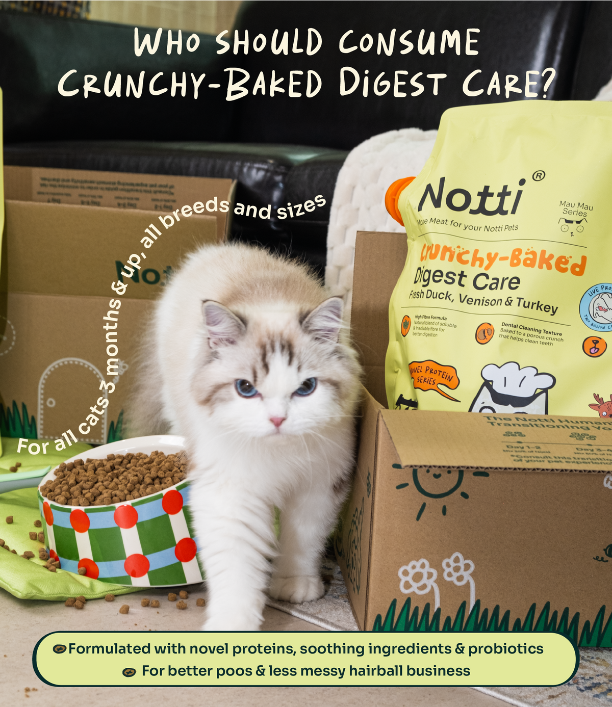 Notti Crunchy-Baked Digest Care Fresh Duck, Venison & Turkey Cat Dry Food