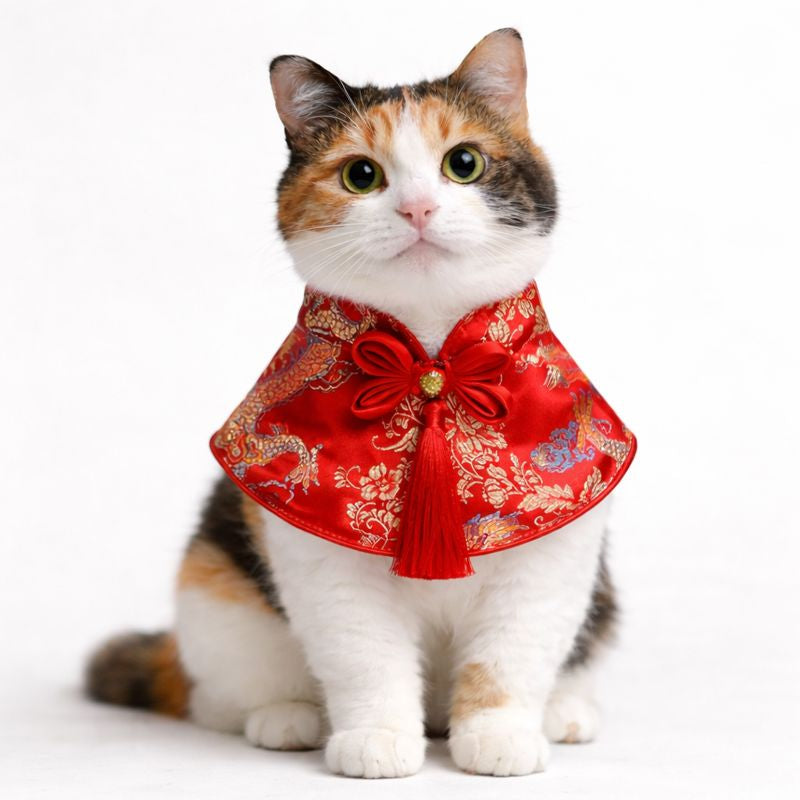 Fortune Charm Brocade Pet Cape (Red Dragon)