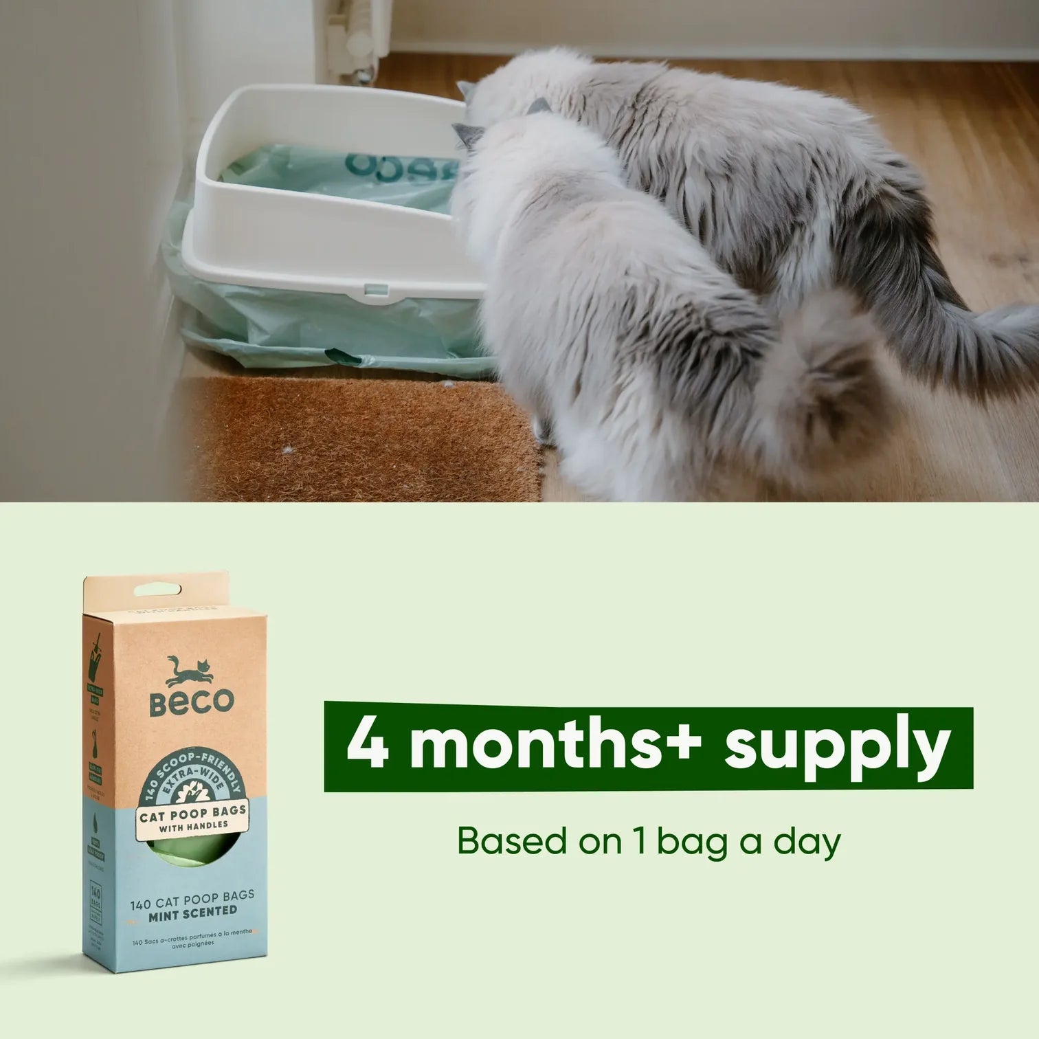 Cat Unscented Poop Bags with Handles (60 Pack)