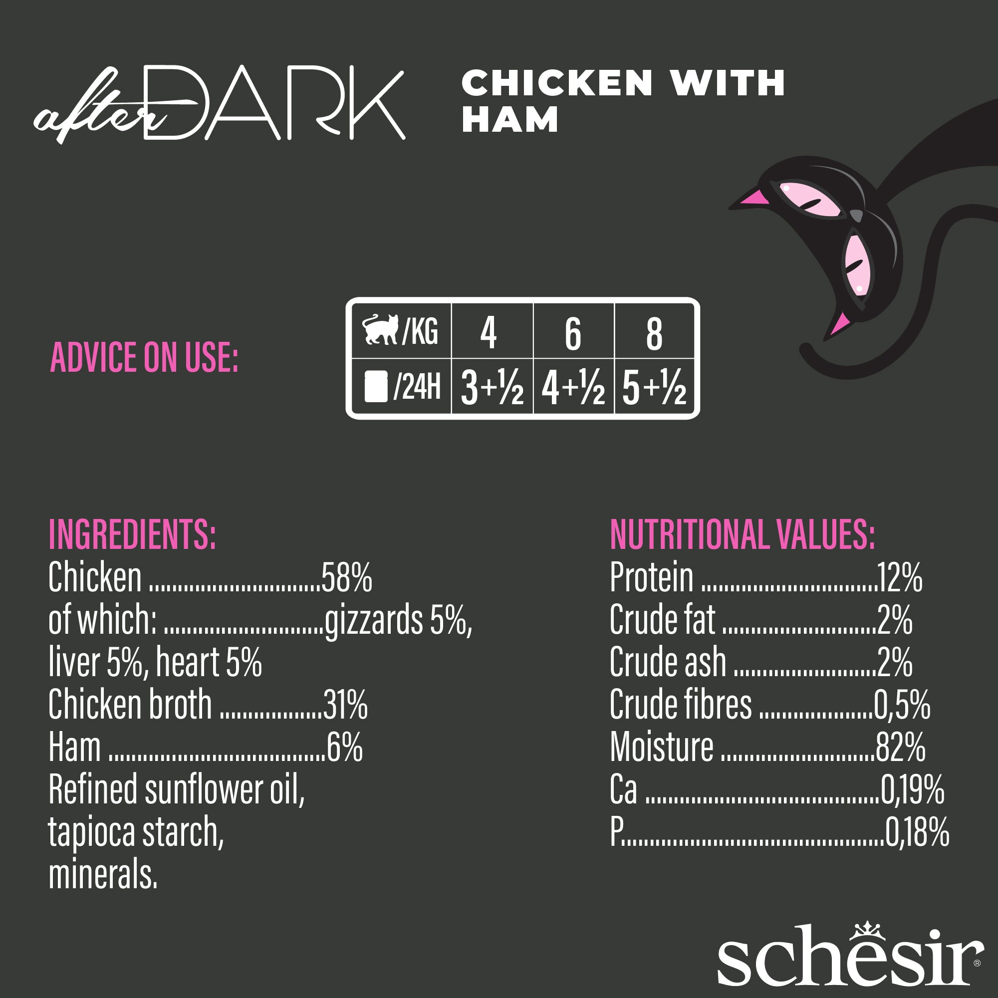 Schesir After Dark Chicken With Ham in Broth Grain-Free Adult Canned Cat Food (80g)