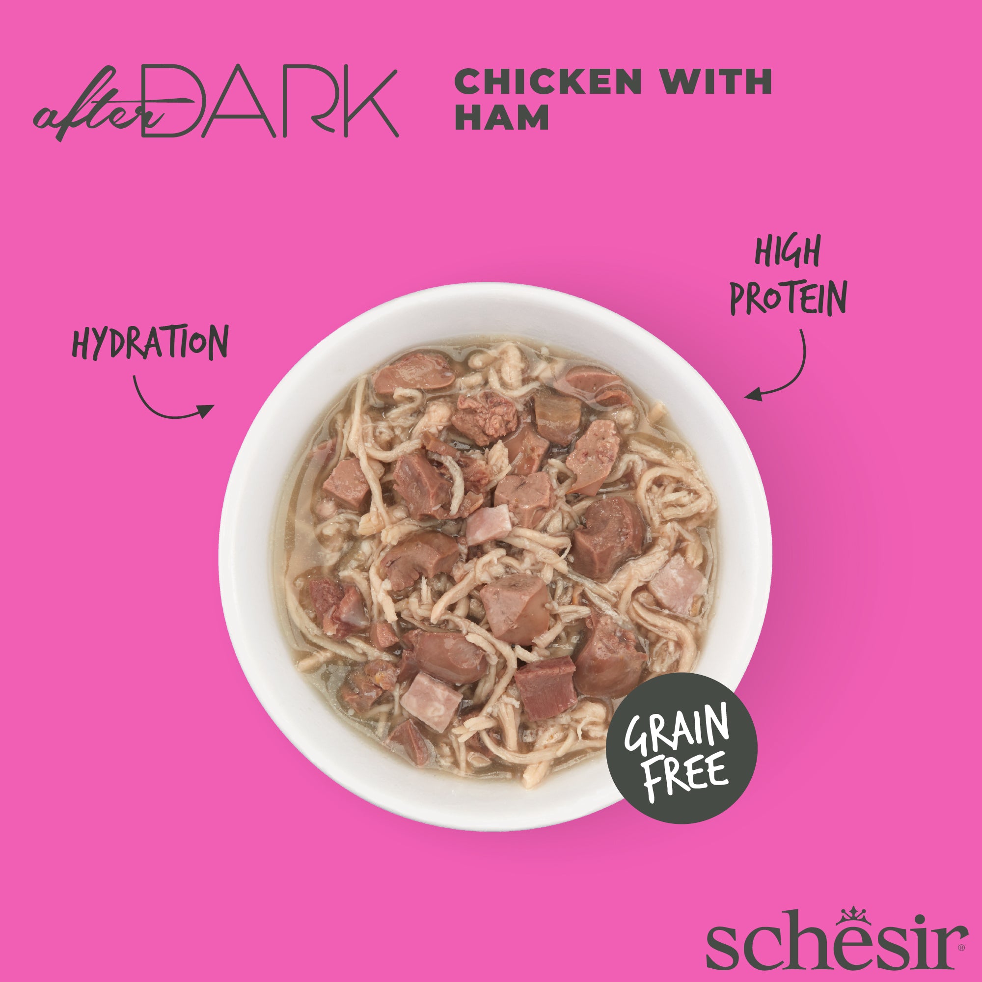 Schesir After Dark Chicken With Ham in Broth Grain-Free Adult Canned Cat Food (80g)