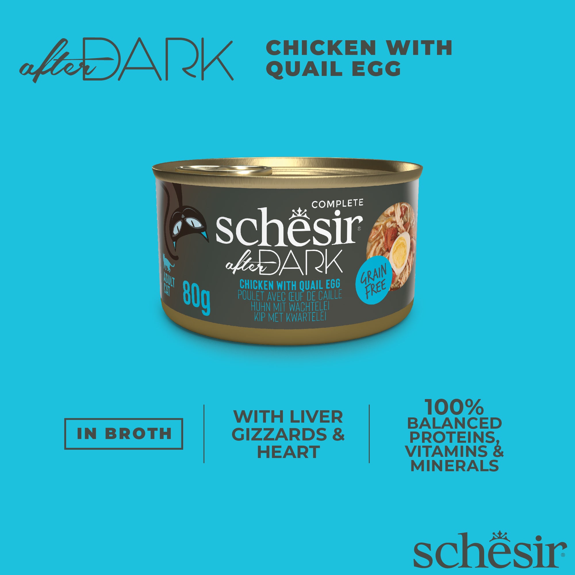 Schesir After Dark Chicken With Quail Egg in Broth Grain-Free Adult Canned Cat Food (80g)