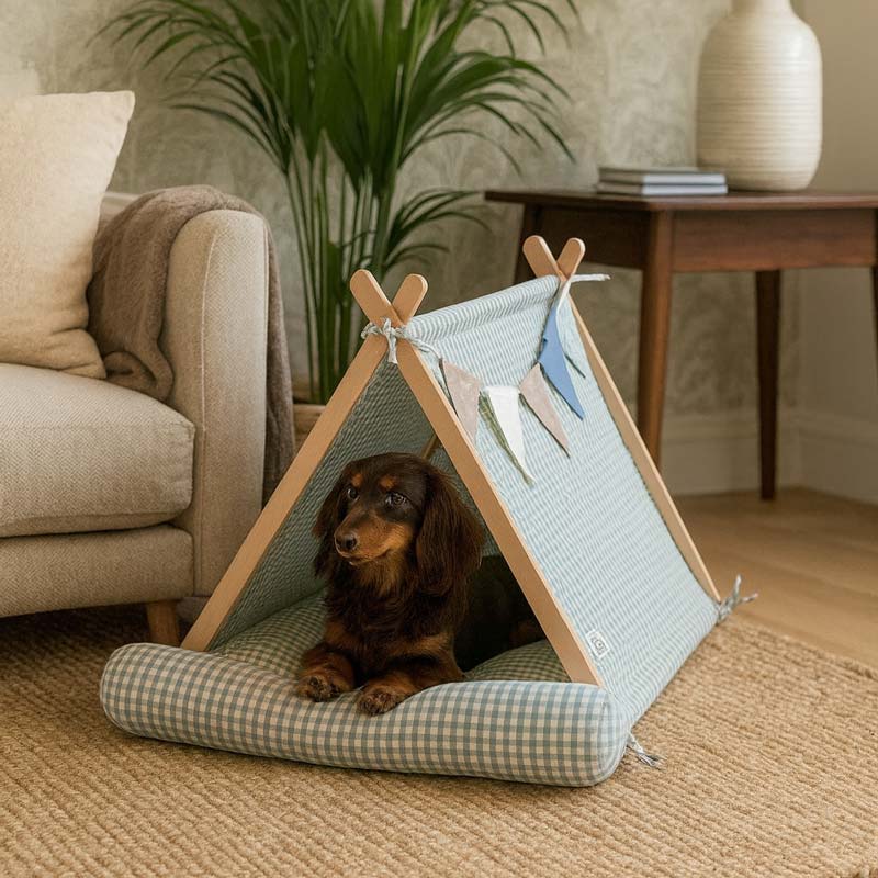 Gingham Pet Tent with Cushion