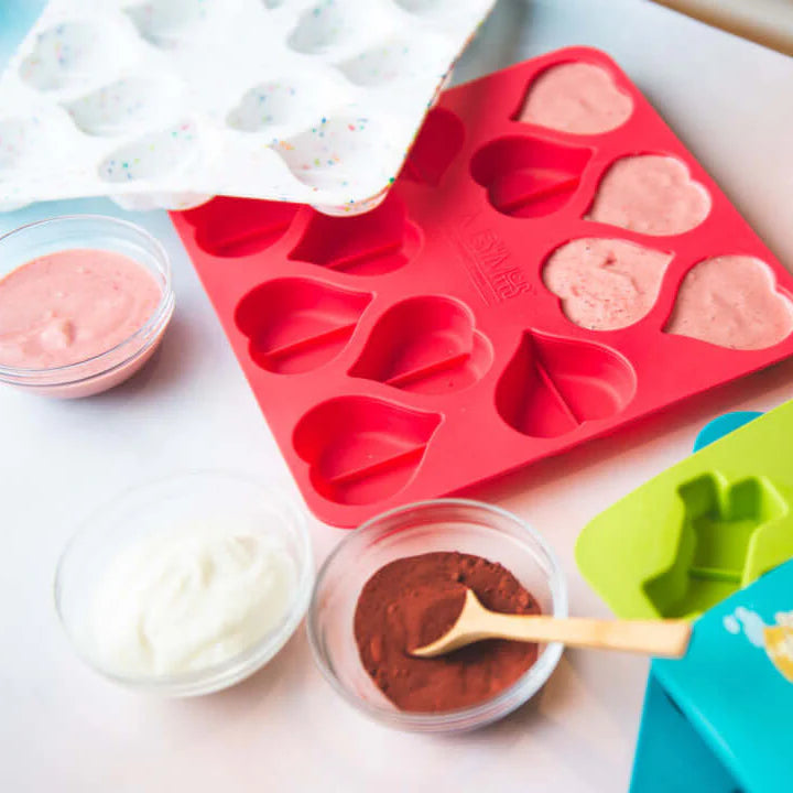 Heart Shape Silicone Bake and Freeze Dog Treat Maker Molds (Pack of 2)