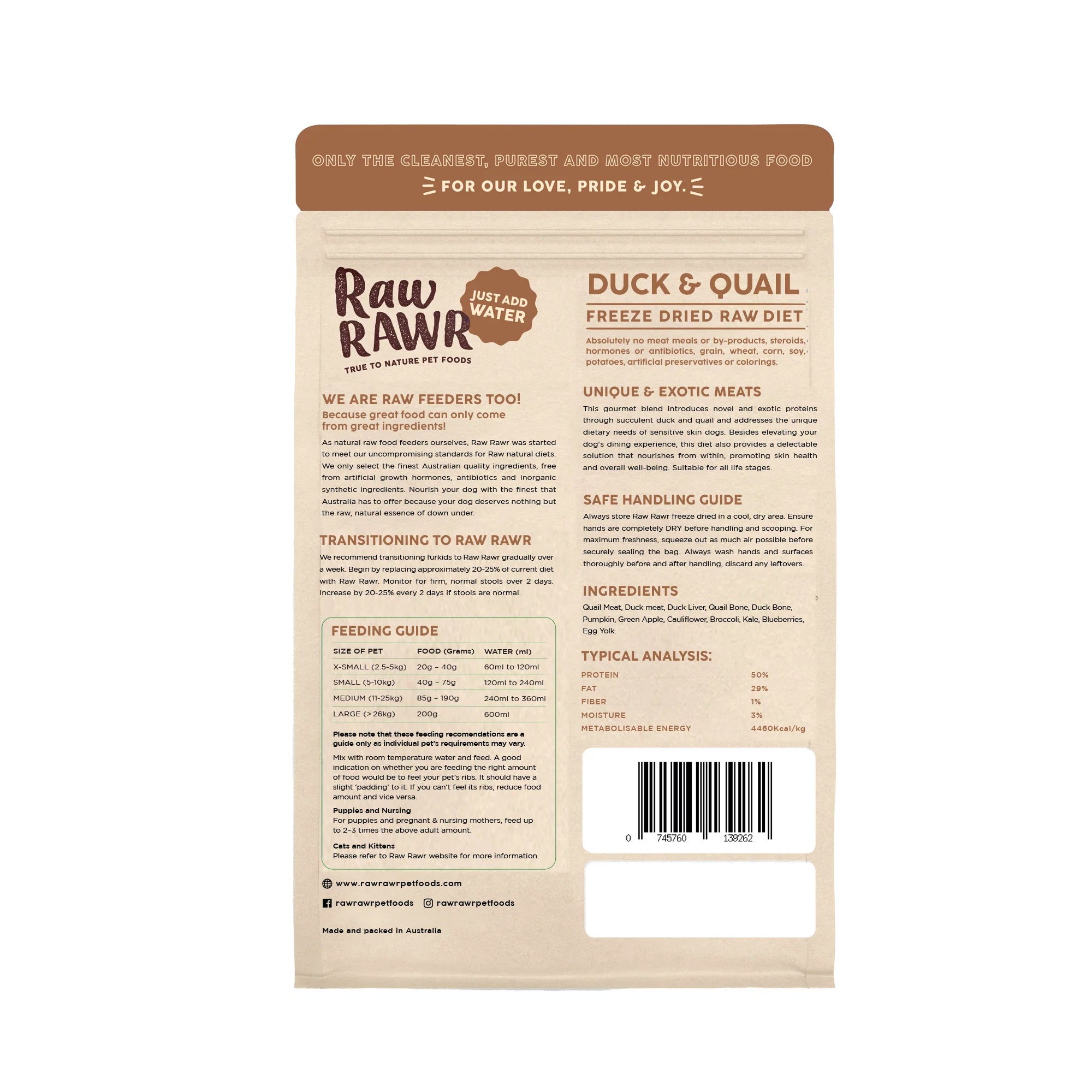 Freeze Dried Raw Diet - Duck & Quail (350g)