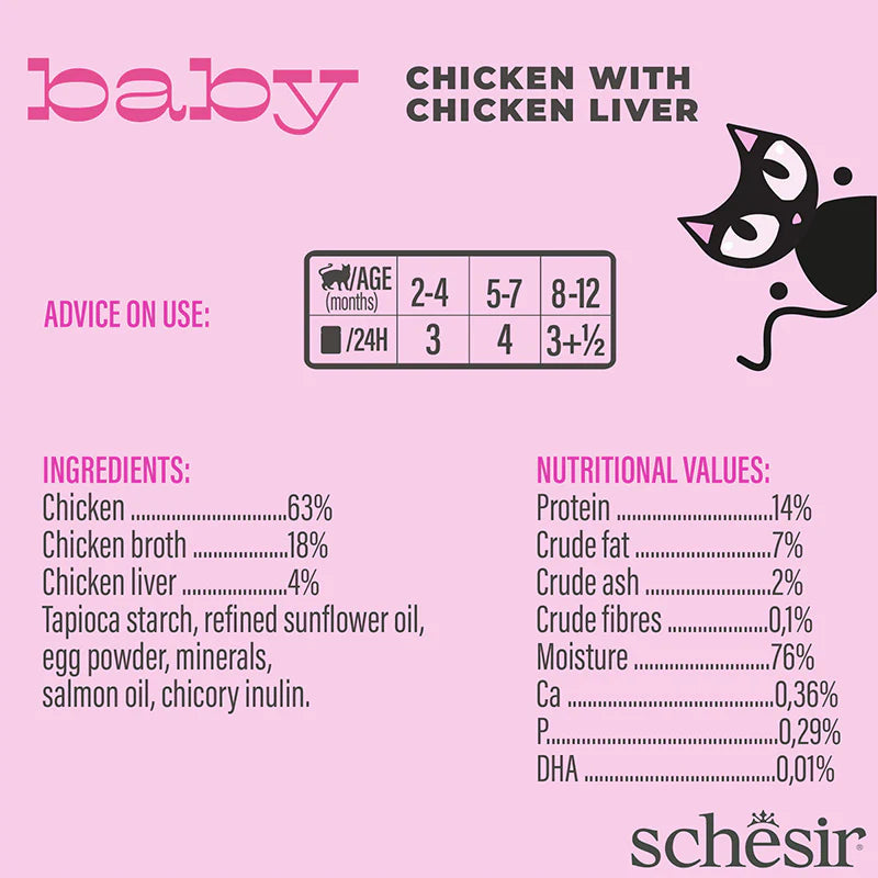 Schesir Baby Chicken With Chicken Liver Grain-Free Kitten Canned Cat Food (70g)