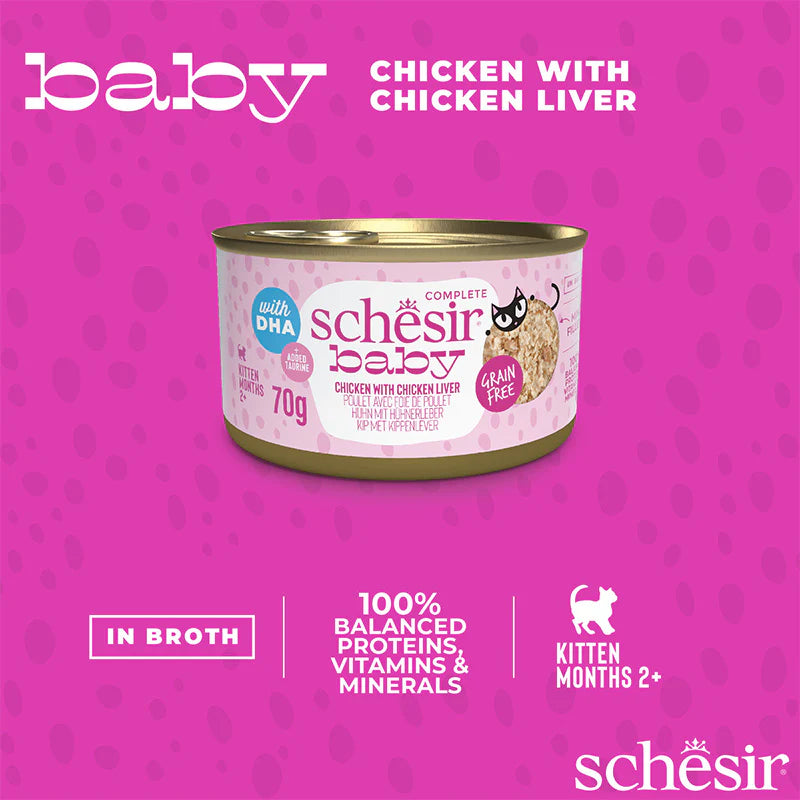 Schesir Baby Chicken With Chicken Liver Grain-Free Kitten Canned Cat Food (70g)
