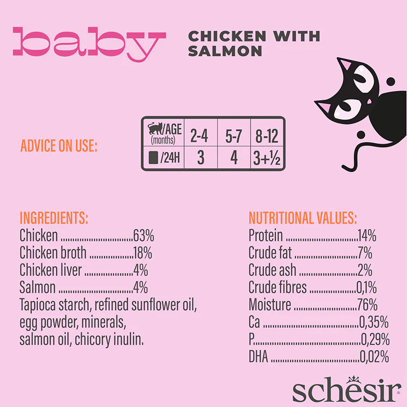 Schesir Baby Chicken With Salmon Grain-Free Kitten Canned Cat Food (70g)
