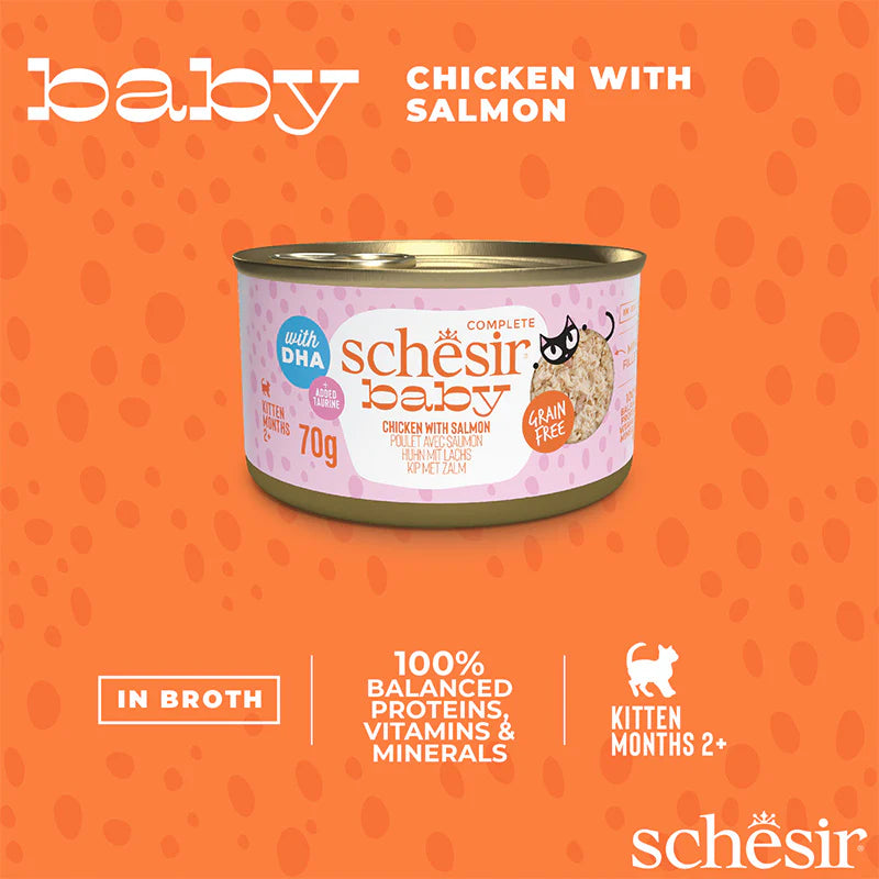 Schesir Baby Chicken With Salmon Grain-Free Kitten Canned Cat Food (70g)