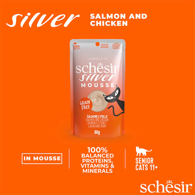 Schesir Silver Mousse Salmon & Chicken Grain-Free Senior Pouch Cat Food (80g)