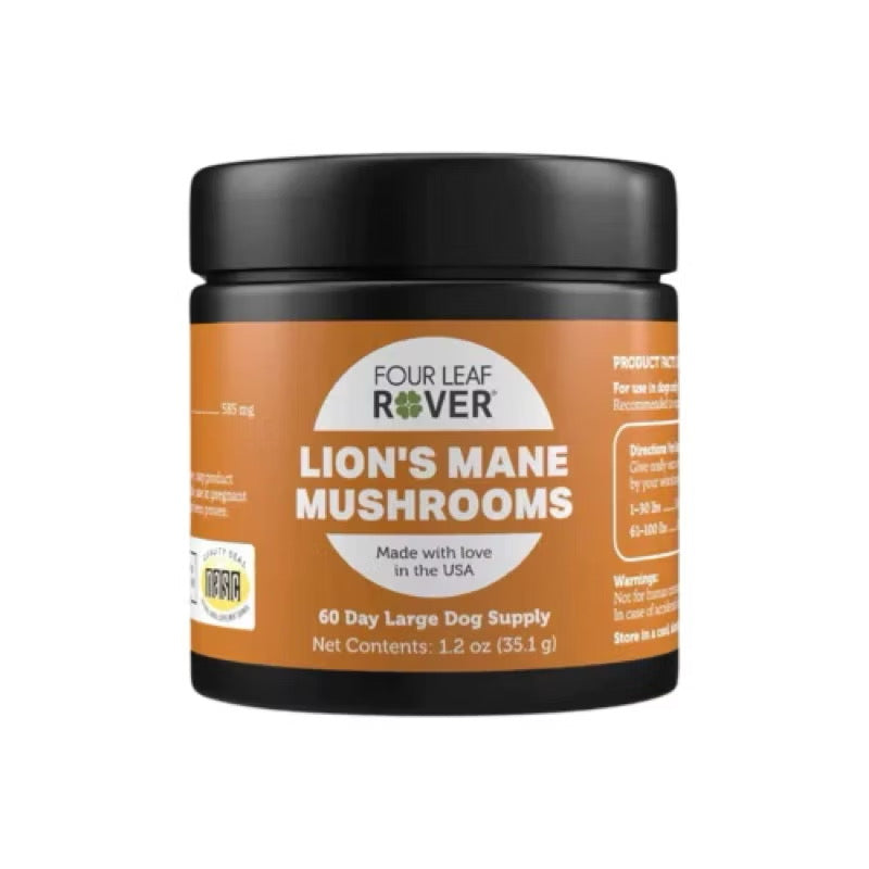 Four leaf rover lion’s mane mushroom dog supplement CreatureLand 
