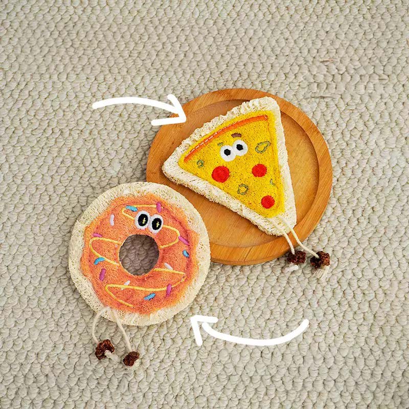 Bakery Bites Loofah Cat Toy (Donut & Pizza)